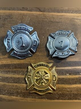 Vintage Obsolete Volunteer Fire Department Badges Pins Lot ~ RARE